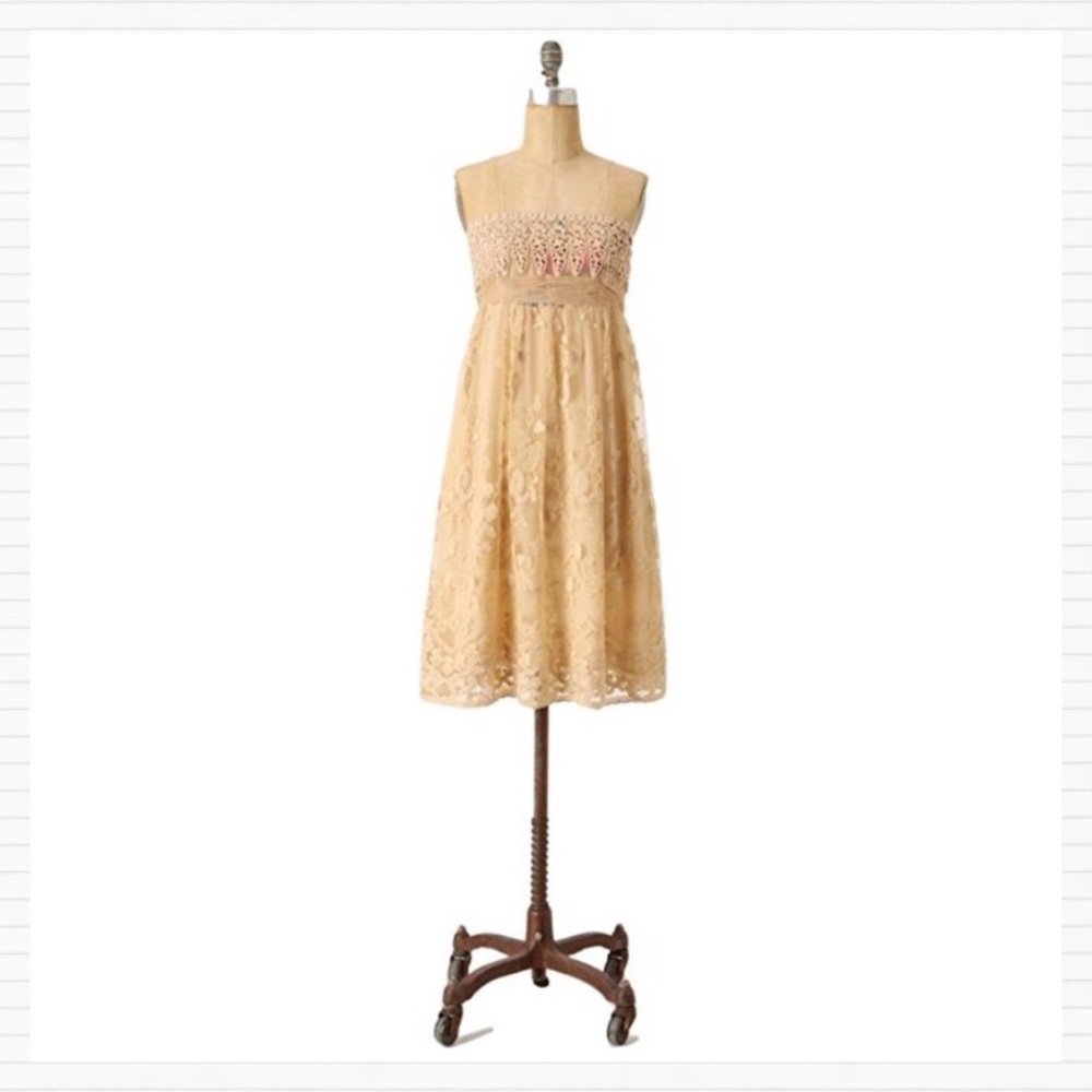 Anthropologie Cream Lace & Floral Strapless Dress